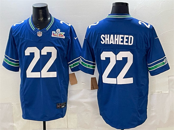 Seattle Seahawks #22 Rashid Shaheed Royal 2025 F.U.S.E. Super Bowl LX Patch Vapor Throwback Limited Stitched Jersey