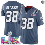 New England Patriots #38 Rhamondre Stevenson Storm Blue 2025 F.U.S.E. Super Bowl LX Patch ¡°Rivalries¡± Vapor Limited Stitched Jersey
