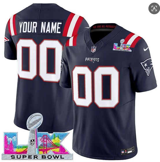 New England Patriots Custom Navy 2025 F.U.S.E. Super Bowl LX Patch Vapor Limited Stitched Jersey