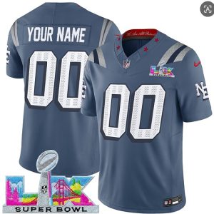 New England Patriots Custom Storm Blue 2025 F.U.S.E. Super Bowl LX Patch ¡°Rivalries¡± Vapor Limited Stitched Jersey