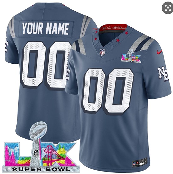 New England Patriots Custom Storm Blue 2025 F.U.S.E. Super Bowl LX Patch ¡°Rivalries¡± Vapor Limited Stitched Jersey
