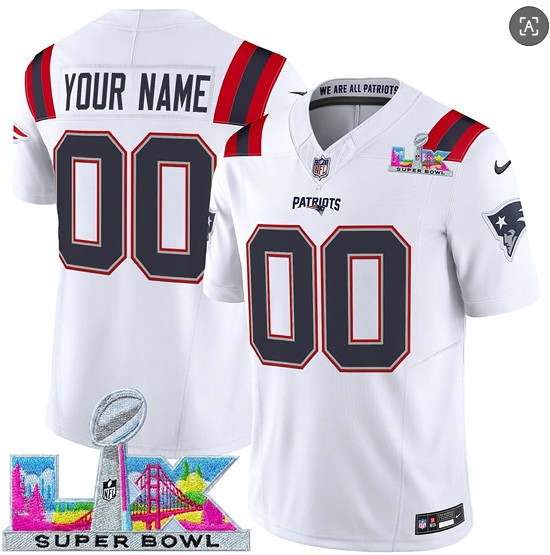 New England Patriots Custom White 2025 F.U.S.E. Super Bowl LX Patch Vapor Limited Stitched Jersey