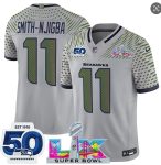 Seattle Seahawks #11 Jaxon Smith-Njigba Gray 2025 F.U.S.E. Super Bowl LX Patch And 50th Season Patch ¡°Rivalries¡± Vapor Limited Stitched Jersey