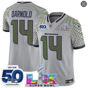 Seattle Seahawks #14 Sam Darnold Gray 2025 F.U.S.E. Super Bowl LX Patch And 50th Season Patch ¡°Rivalries¡± Vapor Limited Stitched Jersey
