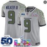 Seattle Seahawks #9 Kenneth Walker III Gray 2025 F.U.S.E. Super Bowl LX Patch And 50th Season Patch ¡°Rivalries¡± Vapor Limited Stitched Jersey