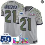 Seattle Seahawks #21 Devon Witherspoon Gray 2025 F.U.S.E. Super Bowl LX Patch And 50th Season Patch ¡°Rivalries¡± Vapor Limited Stitched Jersey
