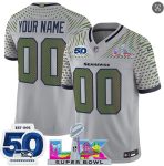 Seattle Seahawks Custom Gray 2025 F.U.S.E. Super Bowl LX Patch And 50th Season Patch ¡°Rivalries¡± Vapor Limited Stitched Jersey