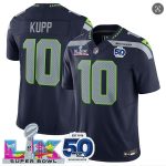 Seattle Seahawks #10 Cooper Kupp Navy 2025 F.U.S.E. Super Bowl LX Patch And 50th Season Patch Vapor Limited Stitched Jersey