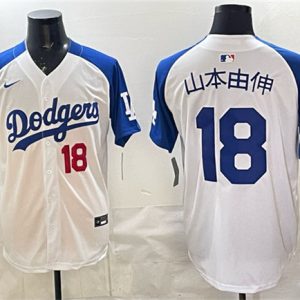 Los Angeles Dodgers #18 ɽ±¾ÓÉÉì White Royal 2025 World Series Champions Patch Limited Stitched Jersey