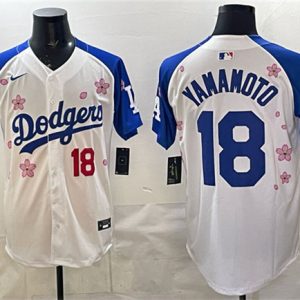 Los Angeles Dodgers #18 Yoshinobu Yamamoto White Royal 2025 World Series Champions Patch Tokyo Series Limited Stitched Jersey
