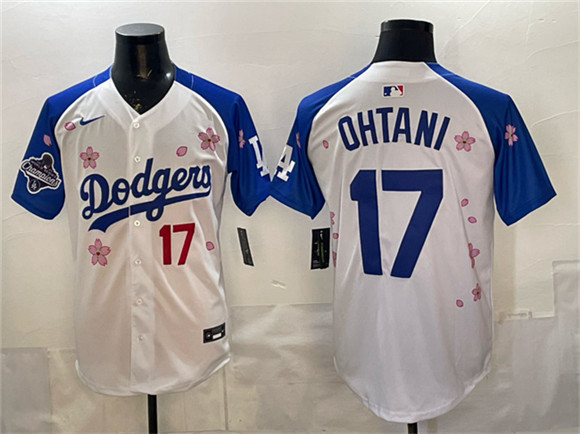 Los Angeles Dodgers #17 Shohei Ohtani White Royal 2025 World Series Champions Patch Tokyo Series Limited Stitched Jersey