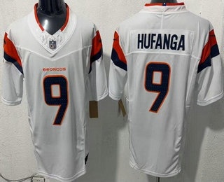 Denver Broncos #9 Talanoa Hufanga Limited White FUSE Vapor Jersey