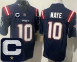 New England Patriots #10 Drake Maye Limited Navy Captain Patch FUSE Vapor Jersey