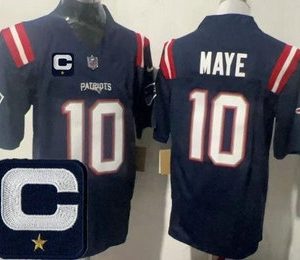 New England Patriots #10 Drake Maye Limited Navy Captain Patch FUSE Vapor Jersey
