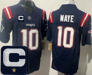 New England Patriots #10 Drake Maye Limited Navy Captain Patch FUSE Vapor Jersey