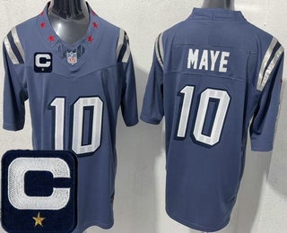 New England Patriots #10 Drake Maye Limited Gray Rivalries Captain Patch FUSE Vapor Jersey