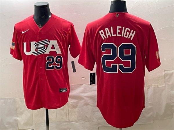 USA #29 Cal Raleigh 2023 Red World Classic Stitched Jersey