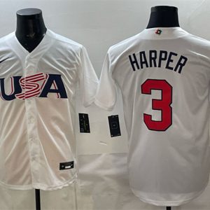 USA #3 Bryce Harper White World Classic Stitched Jersey