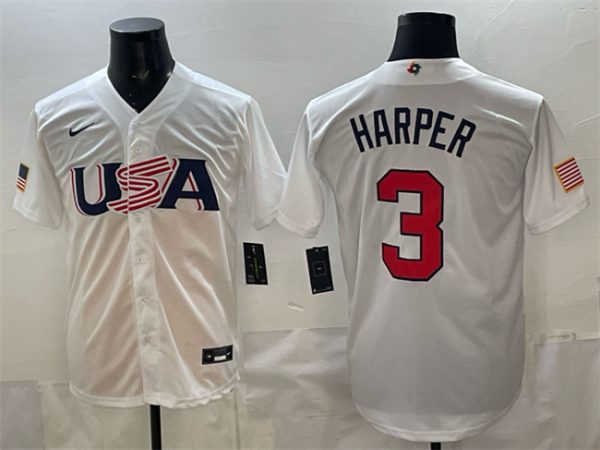 USA #3 Bryce Harper White World Classic Stitched Jersey