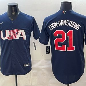 USA #21 Pete Crow-Armstrong Navy World Classic Stitched Jersey