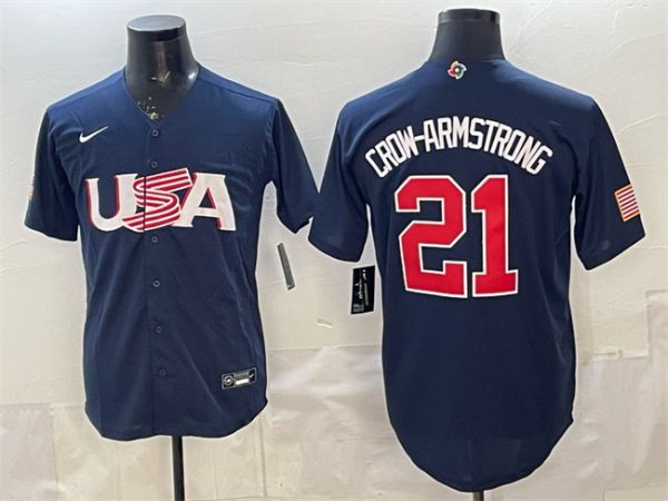 USA #21 Pete Crow-Armstrong Navy World Classic Stitched Jersey