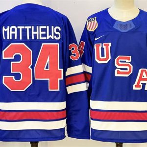 USA #34 Auston Matthews Royal 2025-2026 With C Patch Stitched Jersey