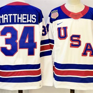 USA #34 Auston Matthews White 2025-2026 With C Patch Stitched Jersey