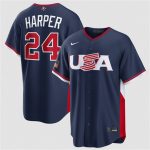 USA #24 Bryce Harper Navy 2026 World Classic Road Stadium Stitched Jersey