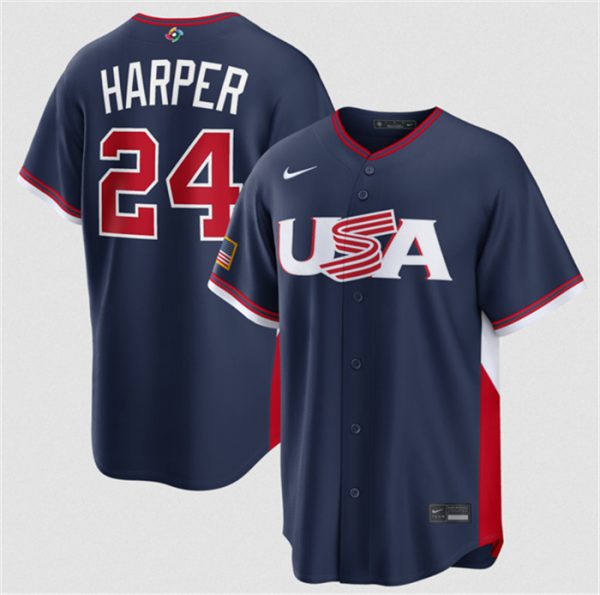 USA #24 Bryce Harper Navy 2026 World Classic Road Stadium Stitched Jersey