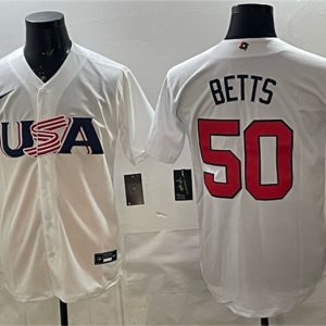 USA #50 Mookie Betts White World Classic Stitched Jersey