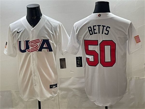 USA #50 Mookie Betts White World Classic Stitched Jersey