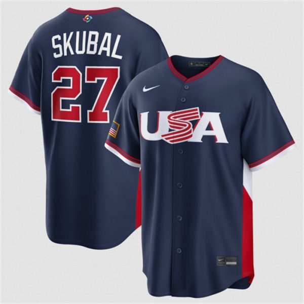 USA #27 Tarik Skubal Navy 2026 World Classic Road Stadium Stitched Jersey