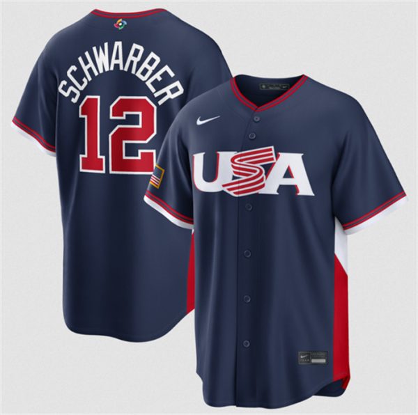 USA #12 Kyle Schwarber Navy 2026 World Classic Road Stadium Stitched Jersey