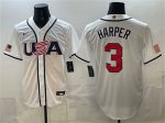 USA #3 Bryce Harper White 2026 World Classic Home Stadium Stitched Jersey