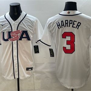 USA #3 Bryce Harper White 2026 World Classic Home Stadium Stitched Jersey