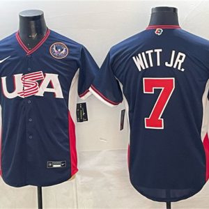 USA #7 Bobby Witt Jr. Navy 2026 World Classic United States 250th Anniversary Patch Road Stadium Stitched Jersey