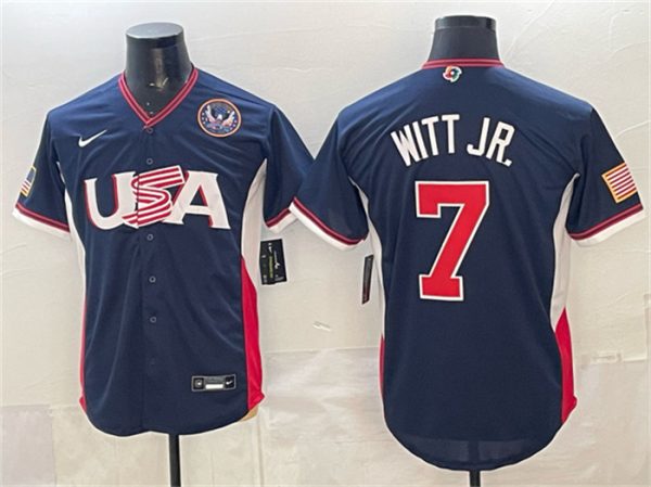 USA #7 Bobby Witt Jr. Navy 2026 World Classic United States 250th Anniversary Patch Road Stadium Stitched Jersey