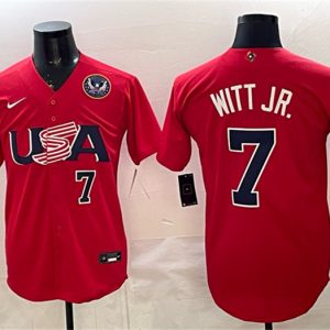 USA #7 Bobby Witt Jr. Red 2026 World Classic United States 250th Anniversary Patch Stadium Stitched Jersey