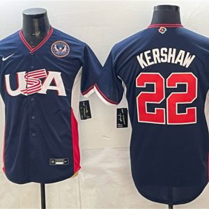 USA #22 Clayton Kershaw Navy 2026 World Classic United States 250th Anniversary Patch Road Stadium Stitched Jersey