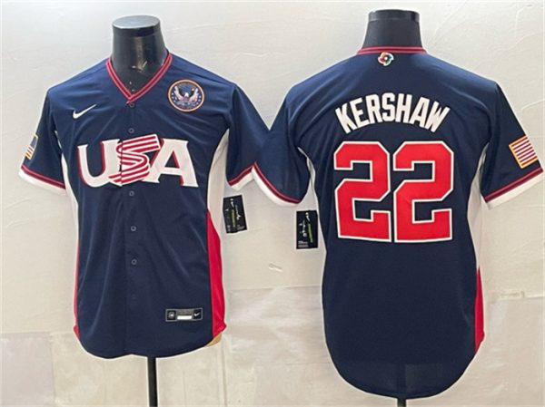 USA #22 Clayton Kershaw Navy 2026 World Classic United States 250th Anniversary Patch Road Stadium Stitched Jersey