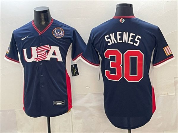 USA #30 Paul Skenes Navy 2026 World Classic United States 250th Anniversary Patch Road Stadium Stitched Jersey