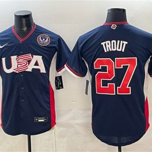 USA #27 Mike Trout Navy 2026 World Classic United States 250th Anniversary Patch Road Stadium Stitched Jersey