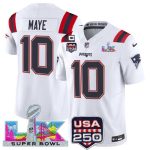 New England Patriots #10 Drake Maye White 2025 F.U.S.E. Super Bowl LX Patch USA 250' Patch Vapor Limited Stitched Jersey