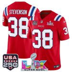 New England Patriots #38 Rhamondre Stevenson Red 2025 F.U.S.E. Super Bowl LX Patch And USA 250' Patch Vapor Limited Stitched Jersey