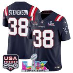 New England Patriots #38 Rhamondre Stevenson Navy 2025 F.U.S.E. Super Bowl LX Patch And USA 250' Patch Vapor Limited Stitched Jersey