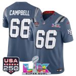 New England Patriots #66 Will Campbell Storm Blue 2025 F.U.S.E. Super Bowl LX USA 250' Patch ¡°Rivalries¡± Vapor Limited Stitched Jersey