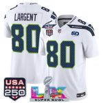 Seattle Seahawks #80 Steve Largent White 2025 F.U.S.E. Super Bowl LX Patch And 50th Season USA 250' Patch Vapor Limited Stitched Jersey
