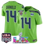 Seattle Seahawks #14 Sam Darnold Green 2025 F.U.S.E. Super Bowl LX Patch And 50th Season USA 250' Patch Vapor Limited Stitched Jersey