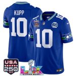 Seattle Seahawks #10 Cooper Kupp Royal 2025 F.U.S.E. Super Bowl LX Patch And 50th Season Patch Vapor Throwback Limited Stitched Jersey