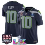 Seattle Seahawks #10 Cooper Kupp Navy 2025 F.U.S.E. Super Bowl LX Patch And 50th Season Patch Vapor Limited Stitched Jersey